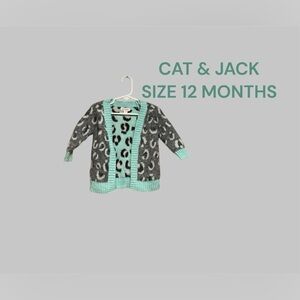 CAT & JACK SIZE 12 MONTH CARDIGAN WITH CHEETAH PRINT GENTLY WORN NOT REVERSIBLE